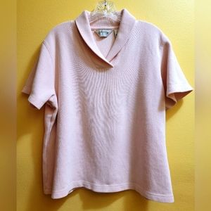 Orvis 100% cotton, light pink, short sleeve, shawl collar top